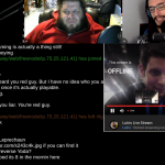 Mathieu (strycore), My husband Steve and Me streaming from SCaLE 14x Game Night on Mathieu's laptop via Lutris to LinuxGameCast!!!!!